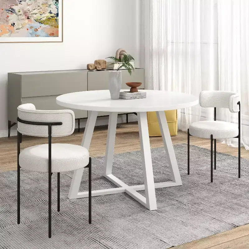 Set da pranzo rotondo da 5 pezzi Roundhill Furniture Durban, tavolo da pranzo in legno con 4 sedie in bouclé