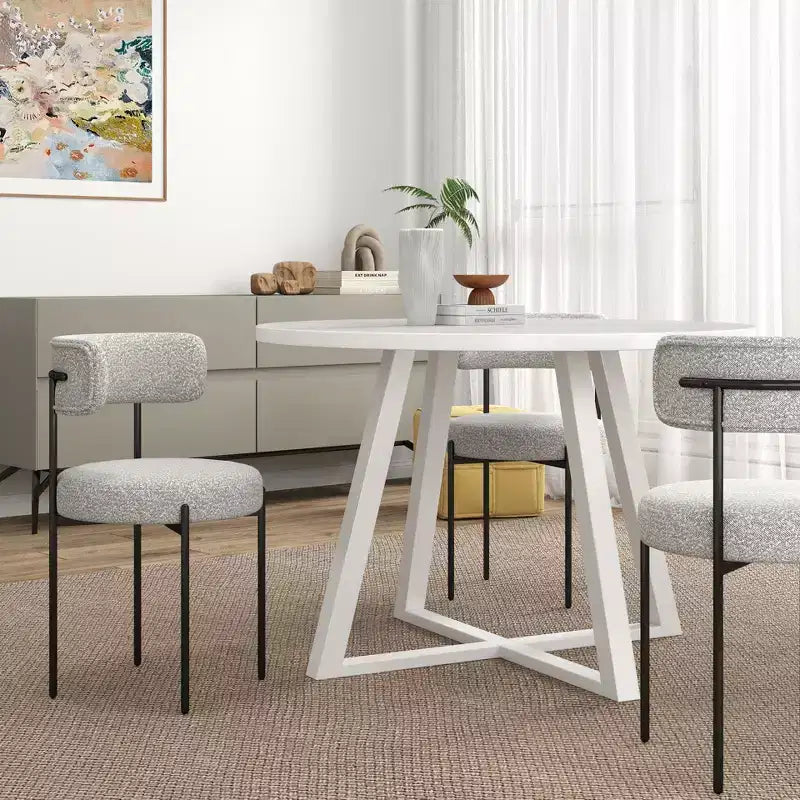 Set da pranzo rotondo da 5 pezzi Roundhill Furniture Durban, tavolo da pranzo in legno con 4 sedie in bouclé