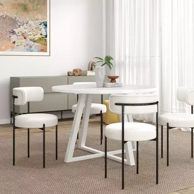 Set da pranzo rotondo da 5 pezzi Roundhill Furniture Durban, tavolo da pranzo in legno con 4 sedie in bouclé