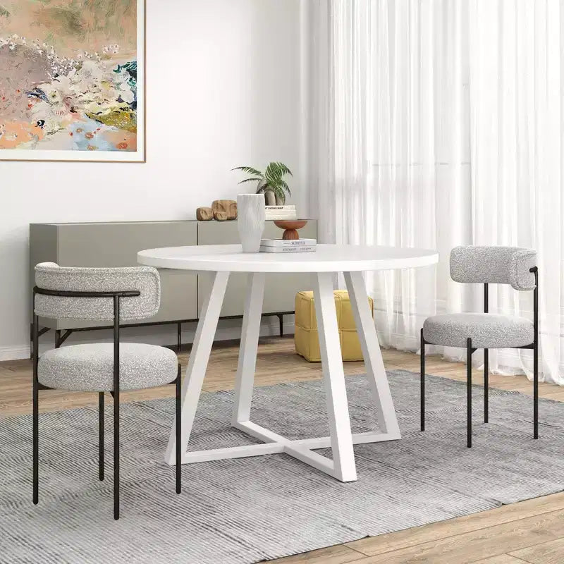 Set da pranzo rotondo da 5 pezzi Roundhill Furniture Durban, tavolo da pranzo in legno con 4 sedie in bouclé