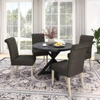 Set da pranzo 5 pezzi Roundhill Furniture Banff, tavolo rotondo con base a crociera e 4 sedie imbottite con bottoni