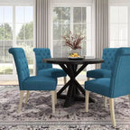 Set da pranzo 5 pezzi Roundhill Furniture Banff, tavolo rotondo con base a crociera e 4 sedie imbottite con bottoni