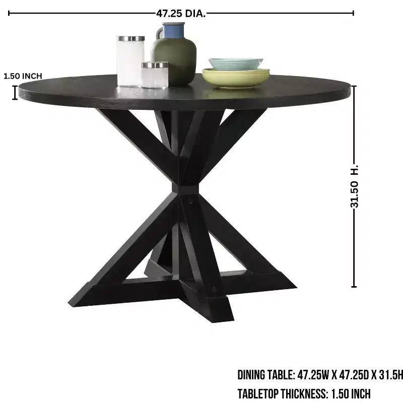 Set da pranzo 5 pezzi Roundhill Furniture Banff, tavolo rotondo con base a crociera e 4 sedie imbottite con bottoni