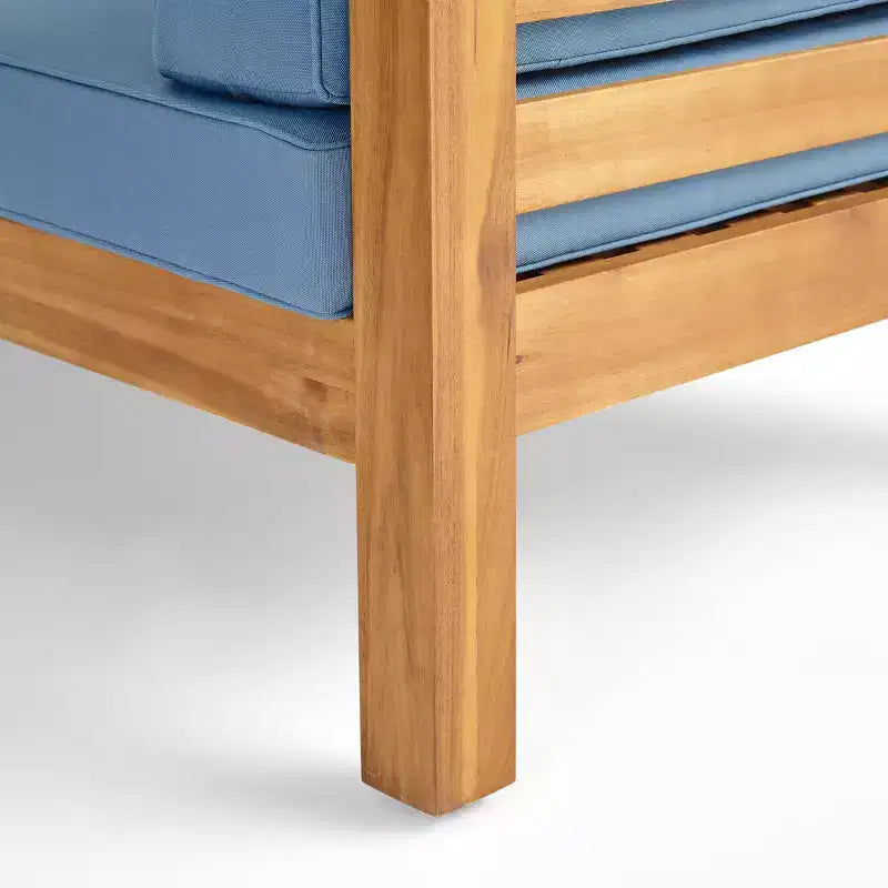Set divanetto a due posti con bracciolo sinistro e tavolino da caffè in legno di acacia per esterni Christopher Knight Home Oana, con cuscino