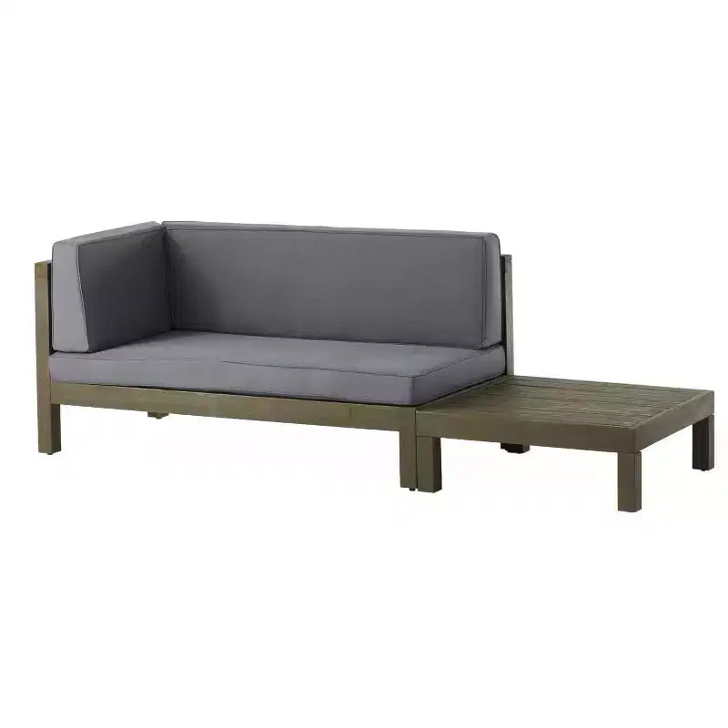 Set divanetto a due posti con bracciolo sinistro e tavolino da caffè in legno di acacia per esterni Christopher Knight Home Oana, con cuscino