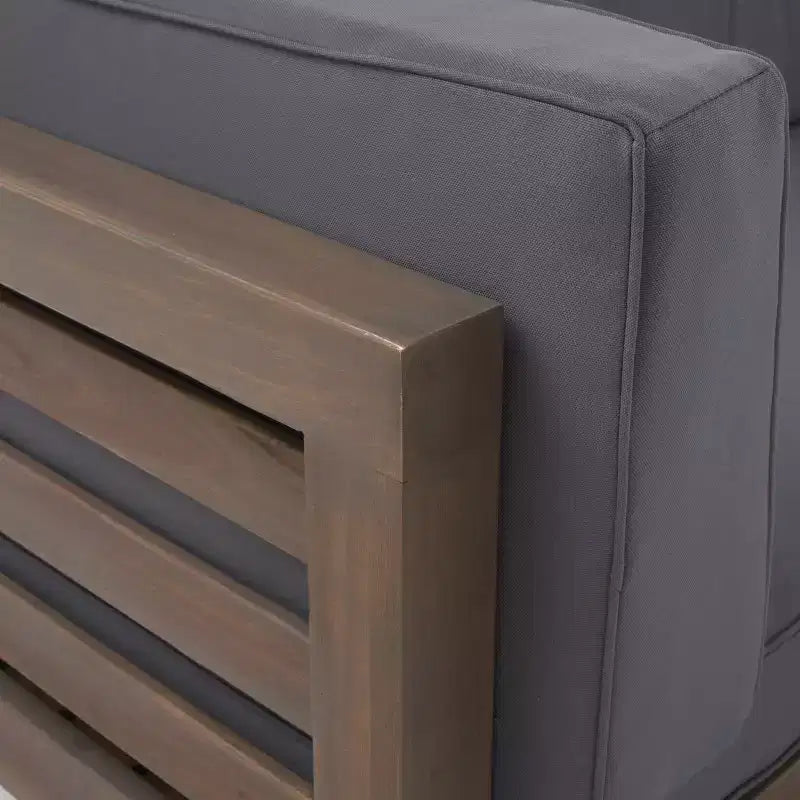 Set divanetto a due posti con bracciolo sinistro e tavolino da caffè in legno di acacia per esterni Christopher Knight Home Oana, con cuscino