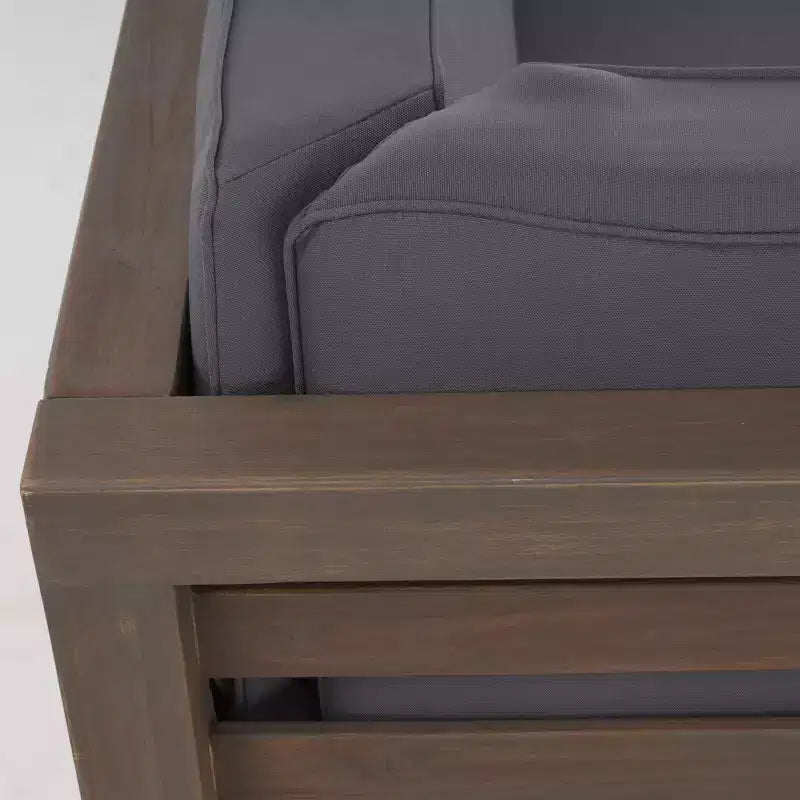 Set divanetto a due posti con bracciolo sinistro e tavolino da caffè in legno di acacia per esterni Christopher Knight Home Oana, con cuscino