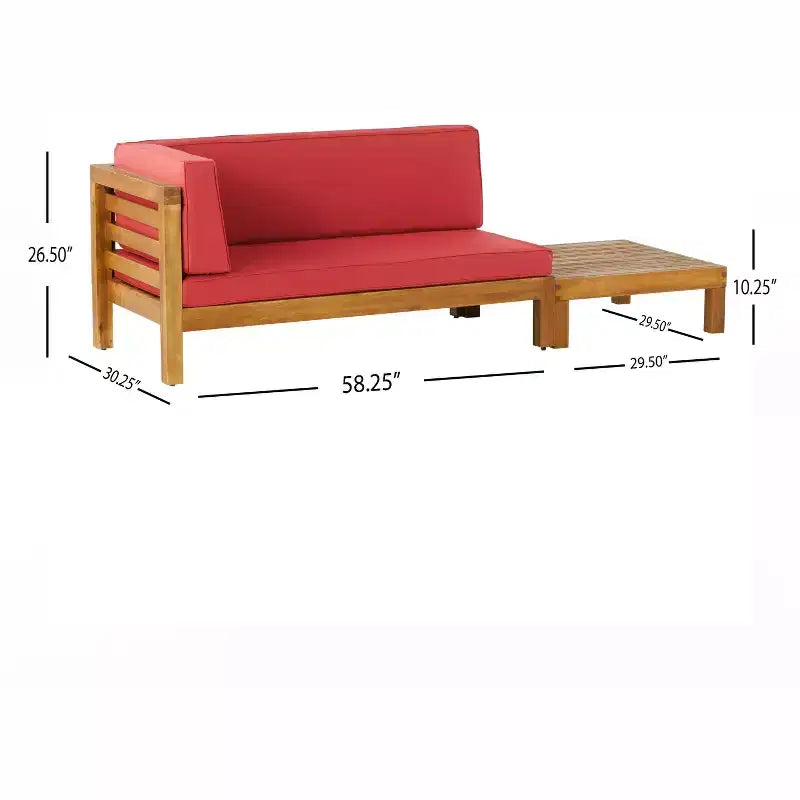 Set divanetto a due posti con bracciolo sinistro e tavolino da caffè in legno di acacia per esterni Christopher Knight Home Oana, con cuscino