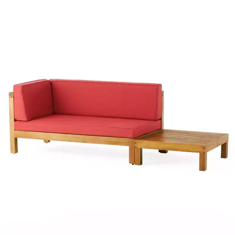 Set divanetto a due posti con bracciolo sinistro e tavolino da caffè in legno di acacia per esterni Christopher Knight Home Oana, con cuscino