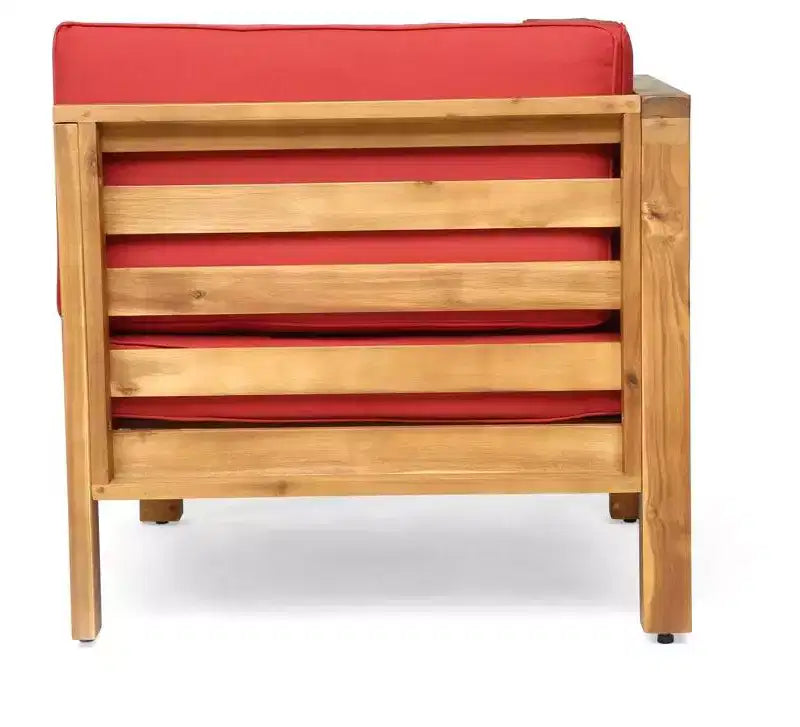 Set divanetto a due posti con bracciolo sinistro e tavolino da caffè in legno di acacia per esterni Christopher Knight Home Oana, con cuscino