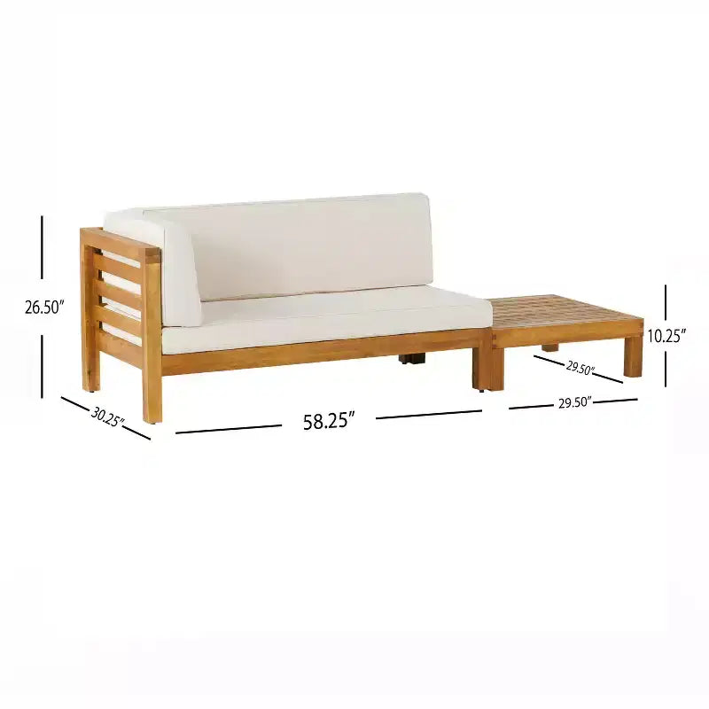 Set divanetto a due posti con bracciolo sinistro e tavolino da caffè in legno di acacia per esterni Christopher Knight Home Oana, con cuscino