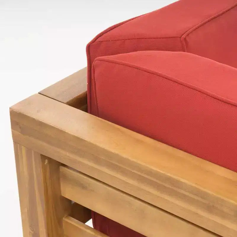 Set divanetto a due posti con bracciolo sinistro e tavolino da caffè in legno di acacia per esterni Christopher Knight Home Oana, con cuscino