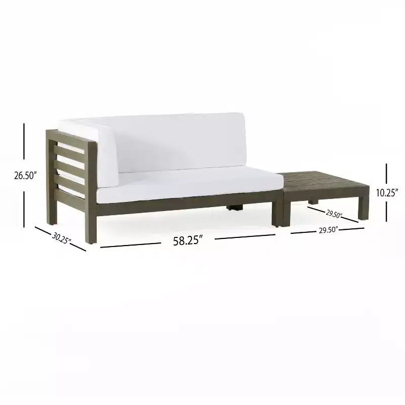 Set divanetto a due posti con bracciolo sinistro e tavolino da caffè in legno di acacia per esterni Christopher Knight Home Oana, con cuscino