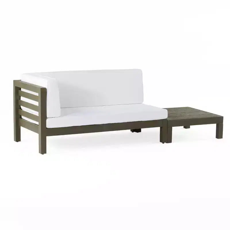 Set divanetto a due posti con bracciolo sinistro e tavolino da caffè in legno di acacia per esterni Christopher Knight Home Oana, con cuscino