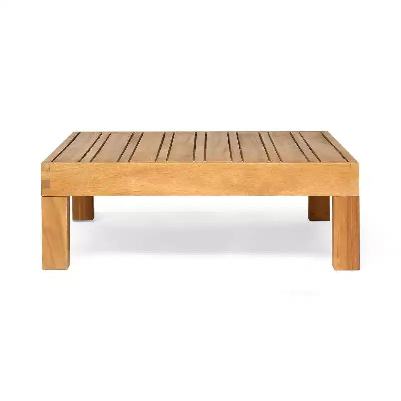 Set divanetto a due posti con bracciolo sinistro e tavolino da caffè in legno di acacia per esterni Christopher Knight Home Oana, con cuscino