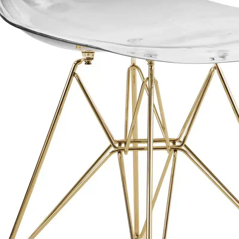 Set da pranzo LeisureMod da 5 pezzi con tavolo da pranzo rotondo con base a piedistallo in ferro da 35" e 4 sedie laterali in plastica ABS con base dorata
