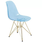 Set da pranzo LeisureMod da 5 pezzi con tavolo da pranzo rotondo con base a piedistallo in ferro da 35" e 4 sedie laterali in plastica ABS con base dorata