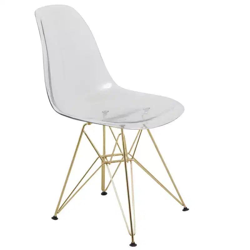 Set da pranzo LeisureMod da 5 pezzi con tavolo da pranzo rotondo con base a piedistallo in ferro da 35" e 4 sedie laterali in plastica ABS con base dorata