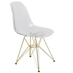 Set da pranzo LeisureMod da 5 pezzi con tavolo da pranzo rotondo con base a piedistallo in ferro da 35" e 4 sedie laterali in plastica ABS con base dorata