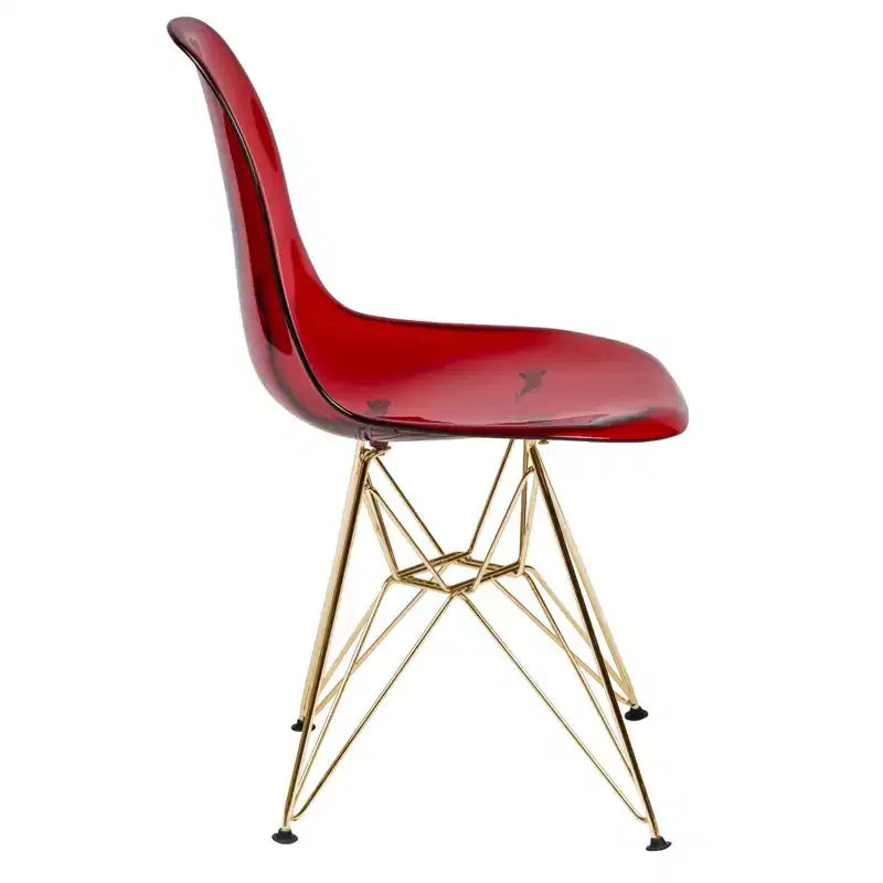 Set da pranzo LeisureMod da 5 pezzi con tavolo da pranzo rotondo con base a piedistallo in ferro da 35" e 4 sedie laterali in plastica ABS con base dorata