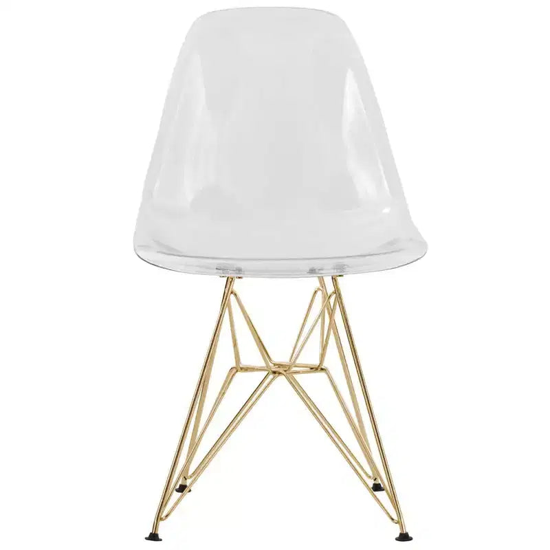 Set da pranzo LeisureMod da 5 pezzi con tavolo da pranzo rotondo con base a piedistallo in ferro da 35" e 4 sedie laterali in plastica ABS con base dorata