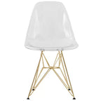 Set da pranzo LeisureMod da 5 pezzi con tavolo da pranzo rotondo con base a piedistallo in ferro da 35" e 4 sedie laterali in plastica ABS con base dorata