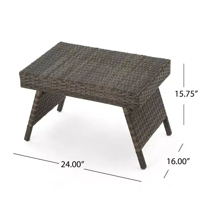 Set di 3 pezzi chaise longue da esterno in vimini Thelma GDFStudio, color moka misto