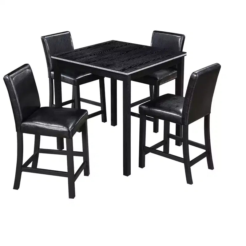 Set da pranzo da 5 pezzi altezza bancone: tavolo quadrato in legno, 4 sedie imbottite con decorazioni in cristallo, ideale per la cucina