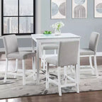 Set da pranzo da 5 pezzi altezza bancone: tavolo quadrato in legno, 4 sedie imbottite con decorazioni in cristallo, ideale per la cucina