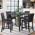 5-Piece Counter Height Dining Set: Square Wood Table, 4 Upholstered Chairs with Crystal Decor, Ideal for Kitchen
