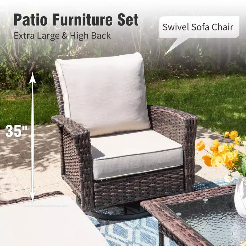 Set da conversazione per esterni Captiva Designs, 5 pezzi, divano in vimini di grandi dimensioni con pouf per giardino, cortile e veranda