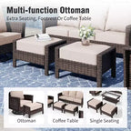 Set da conversazione per esterni Captiva Designs, 5 pezzi, divano in vimini di grandi dimensioni con pouf per giardino, cortile e veranda