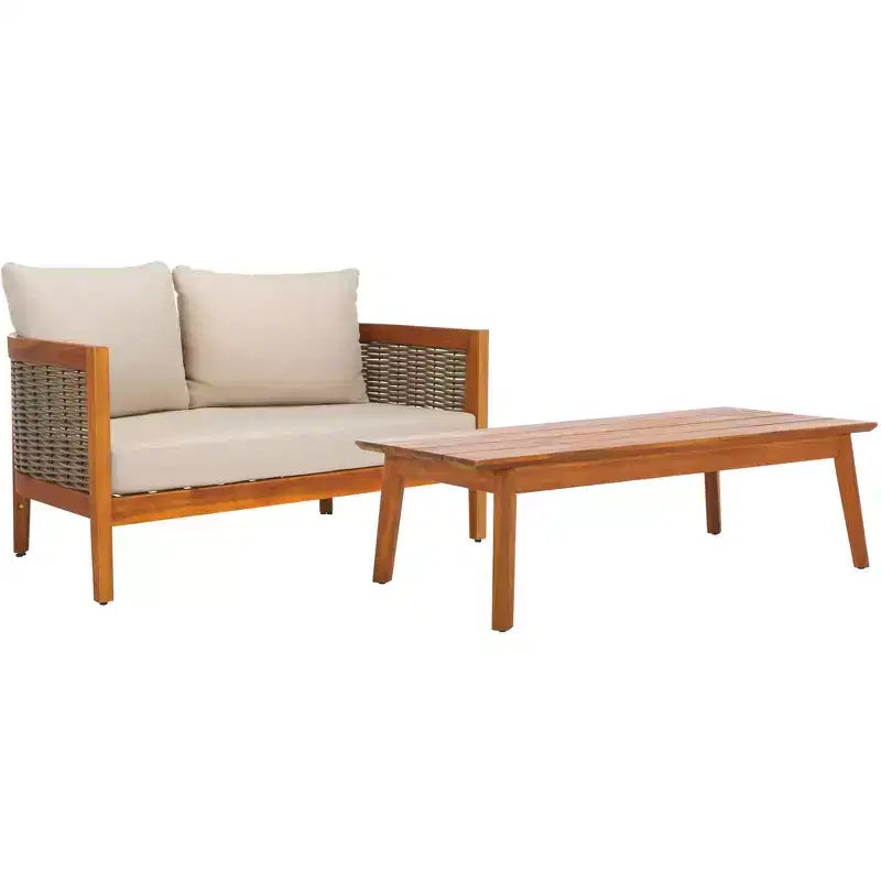 Set da giardino Amanda con panca e tavolo - Interno/Esterno - PAT7090 - Naturale/Tortora - Safavieh