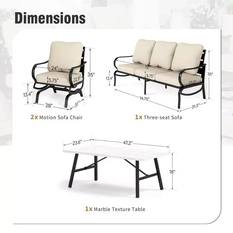 Captiva Designs Set da 4 pezzi di mobili da giardino in metallo con poltrone a dondolo per patio, veranda e cortile