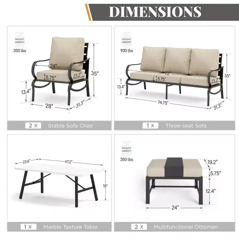 Set da conversazione per patio Captiva Designs da 6 pezzi in metallo con poltrone e poggiapiedi per giardino, veranda e cortile