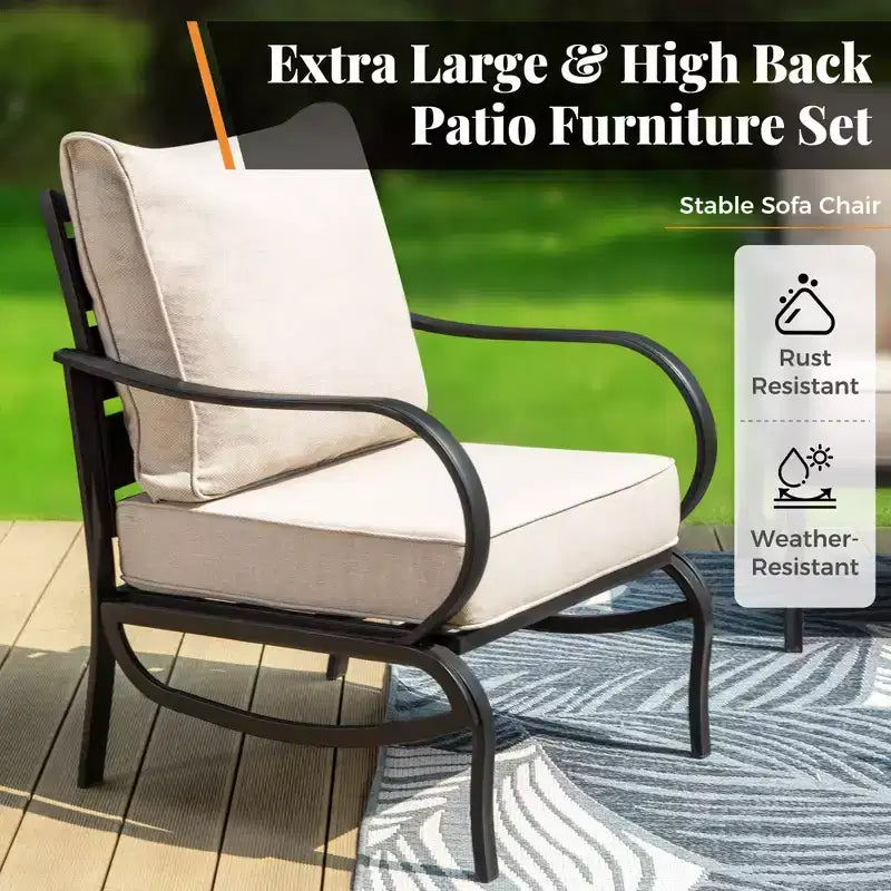 Set da conversazione per patio Captiva Designs da 6 pezzi in metallo con poltrone e poggiapiedi per giardino, veranda e cortile