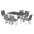 Set da Tavolo da Pranzo da 7 Pezzi, Set da Pranzo con 6 Sedie Imbottite, Retro e Rustico, Naturale/Grigio+Bianco-ModernLuxe