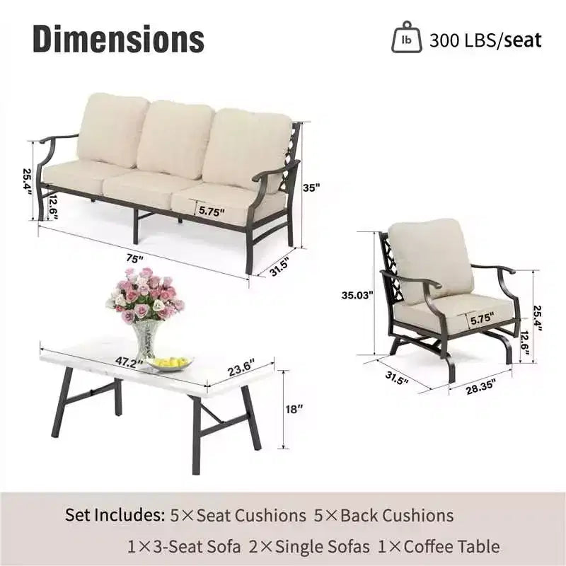 Set da conversazione da esterno 4 pezzi Captiva Designs con sedie a dondolo a griglia per giardino, piscina, cortile