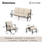 Set da conversazione per esterni Captiva Designs in metallo da 5 pezzi con sedie a dondolo con schienale a griglia e poggiapiedi