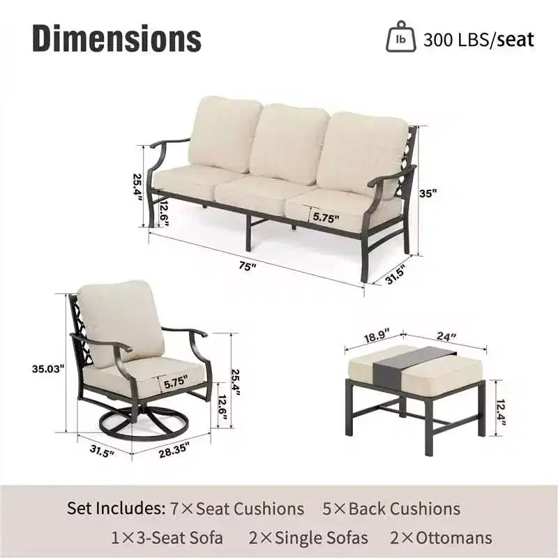 Set da conversazione per esterni da patio in metallo Captiva Designs da 5 pezzi con sedie e poggiapiedi girevoli con schienale a griglia