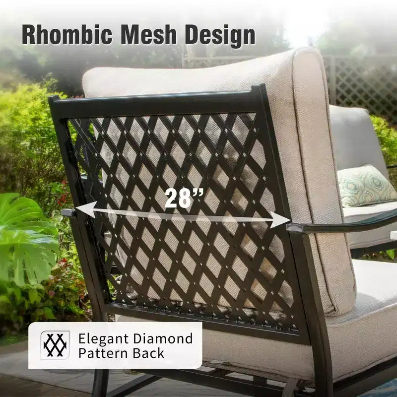 Set da conversazione per esterni Captiva Designs in metallo da 7 pezzi con sedie girevoli dallo schienale a griglia e poggiapiedi per giardino, bordo piscina e cortile