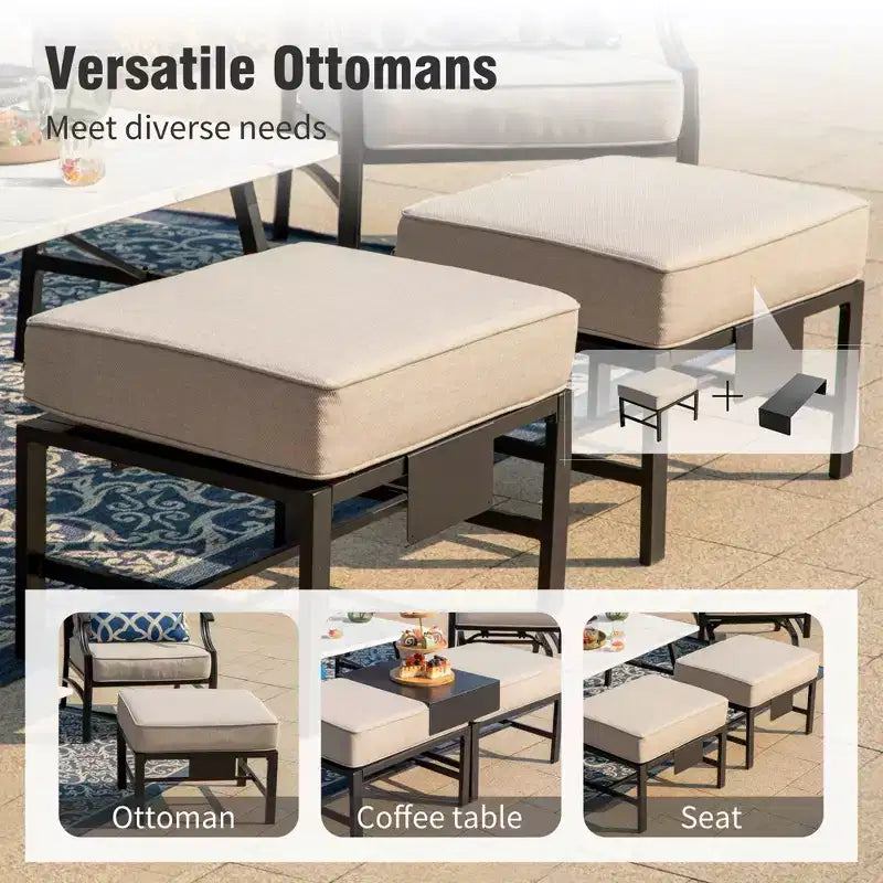 Set da conversazione per esterni Captiva Designs in metallo da 7 pezzi con sedie girevoli dallo schienale a griglia e poggiapiedi per giardino, bordo piscina e cortile