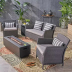 Christopher Knight Home Khaden Set salotto da esterno a 4 posti in vimini con braciere