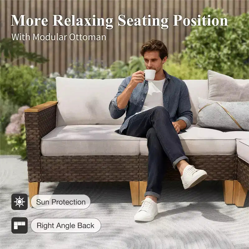 Captiva Designs Set Salotto Sezionale da Esterno in Rattan di Vimini da 12 Pezzi con Pouf Imbottito