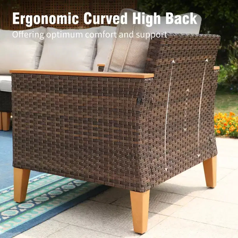 Captiva Designs Set Salotto Sezionale da Esterno in Rattan di Vimini da 12 Pezzi con Pouf Imbottito