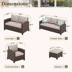 Set da conversazione da esterno in vimini Captiva Designs da 6 pezzi con divanetto imbottito per giardino, bordo piscina e cortile