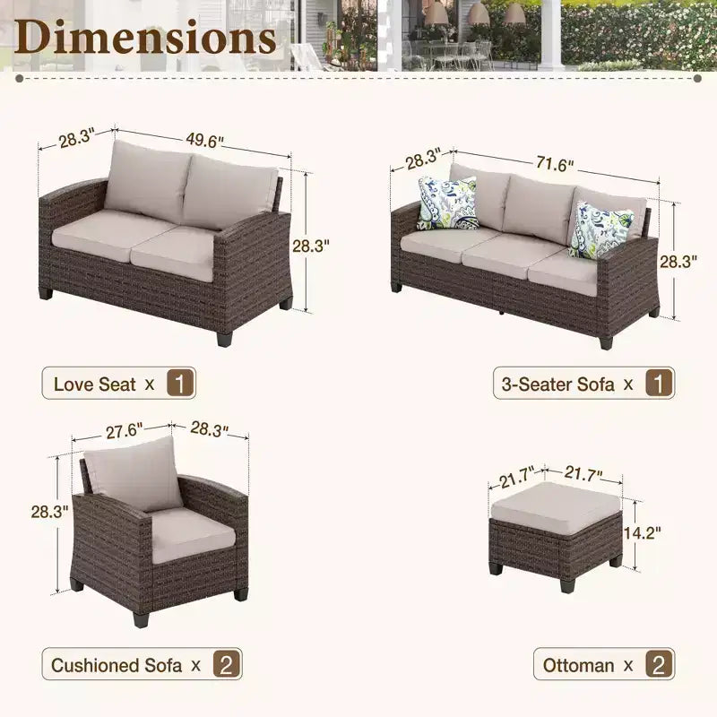Set da conversazione da esterno in vimini Captiva Designs da 6 pezzi con divanetto imbottito per giardino, bordo piscina e cortile