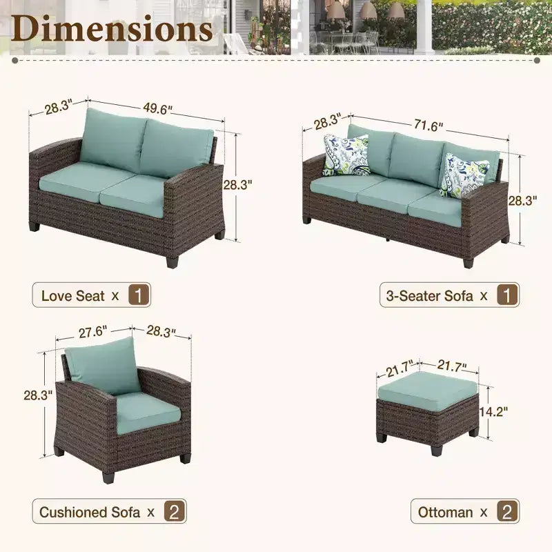 Set da conversazione da esterno in vimini Captiva Designs da 6 pezzi con divanetto imbottito per giardino, bordo piscina e cortile