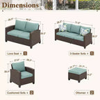 Set da conversazione da esterno in vimini Captiva Designs da 6 pezzi con divanetto imbottito per giardino, bordo piscina e cortile