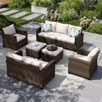 Captiva Designs 6pc Outdoor Patio Wicker Conversation Set with Cushioned Loveseat for Garden Poolside Backyard